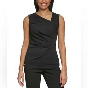 DKNY Womens Black Side Ruched  Asymmetric Neck Sleeveless Suit Top  Smal…